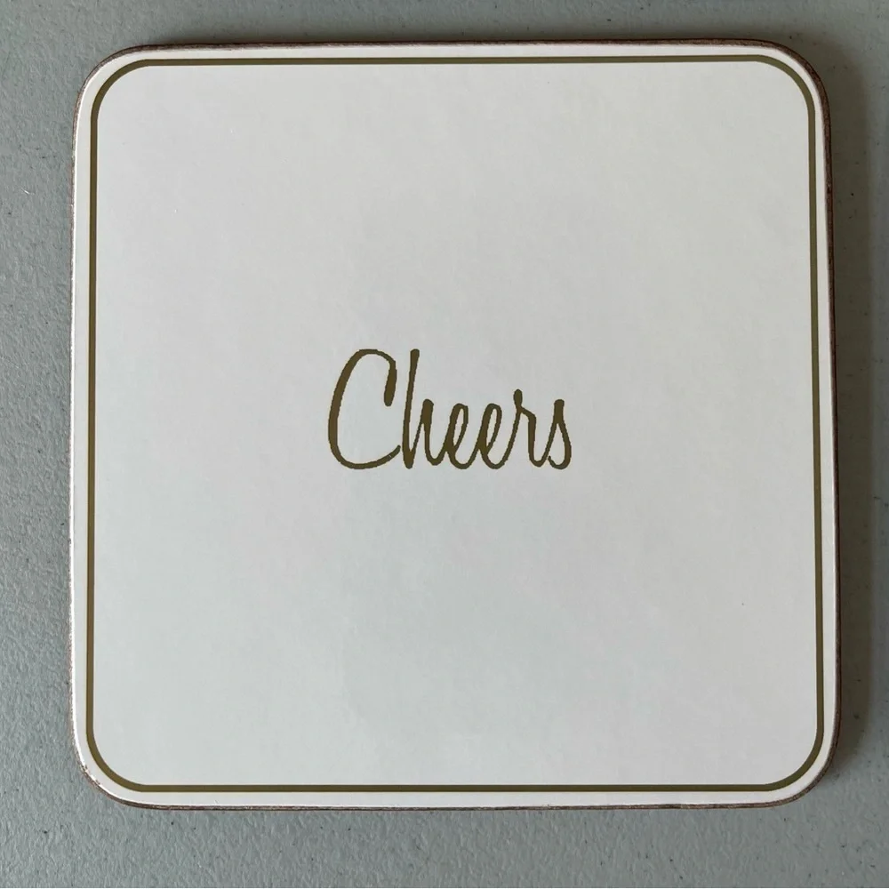 Williams - Sonoma Cheers Coaster set of 4 party holiday drinks EUC drinks cork